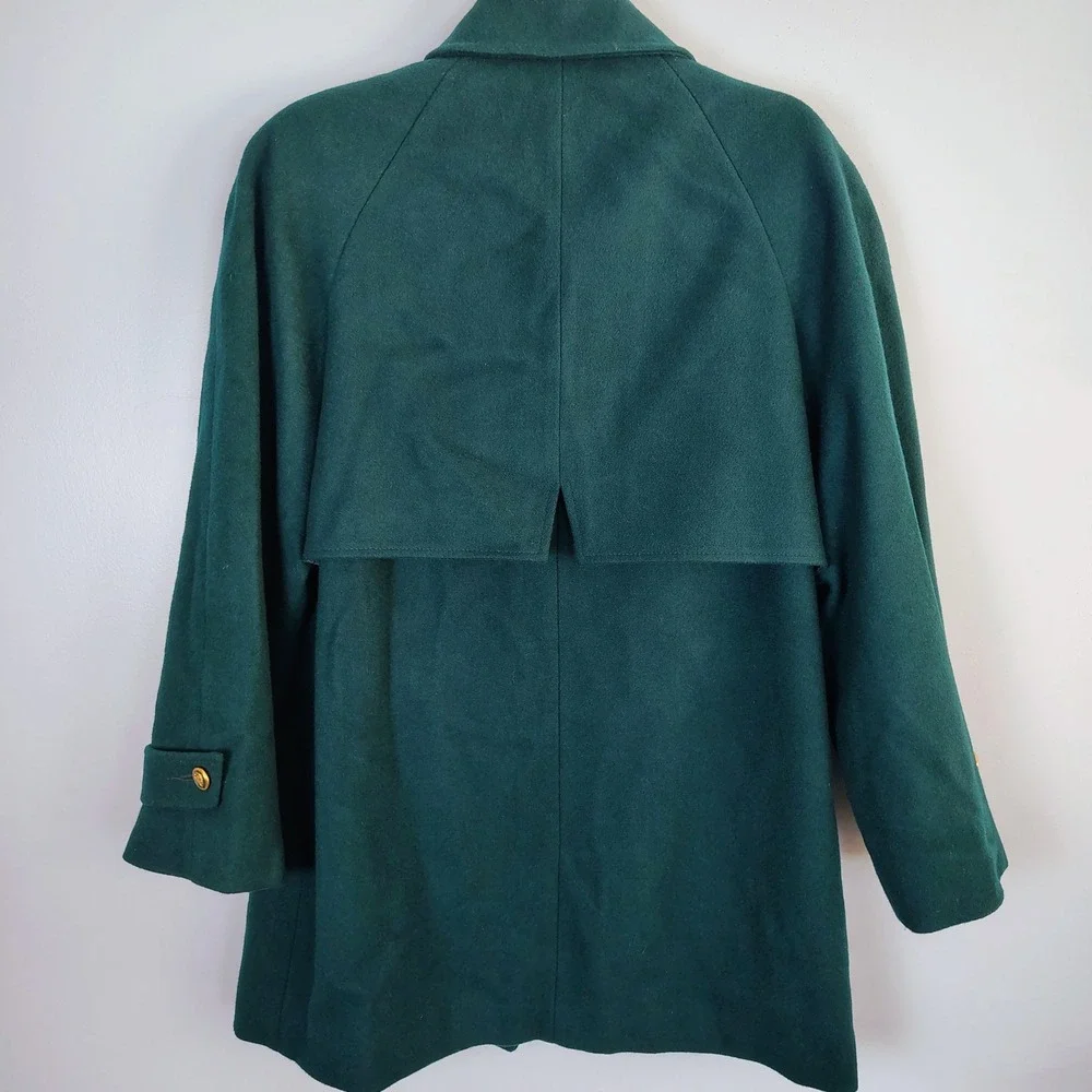 Mackintosh New England Vintage Wool Car Coat Teal Green Gold Crest Buttons Sz 12